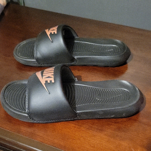 Nike Black Slide Sandals with Copper Logo Accent - Picture 2 of 5